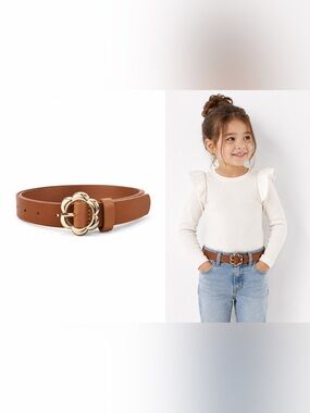 OshKosh B'gosh Girls Tan Belt with Gold Floral Loop Buckle